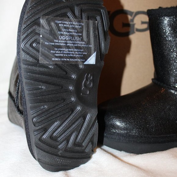 NIB UGG TODDLER CLASSIC SHORT LEATHER‎ SHEARLING LINED METALLIC SPARKLE BOOTS - Picture 7 of 7